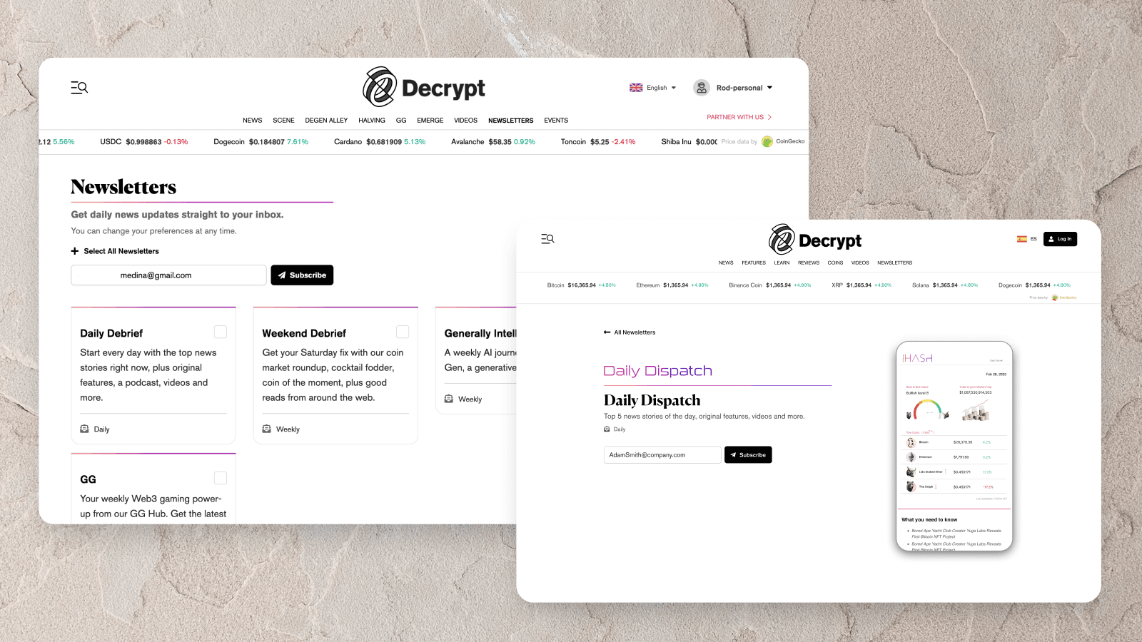 Newsletter page