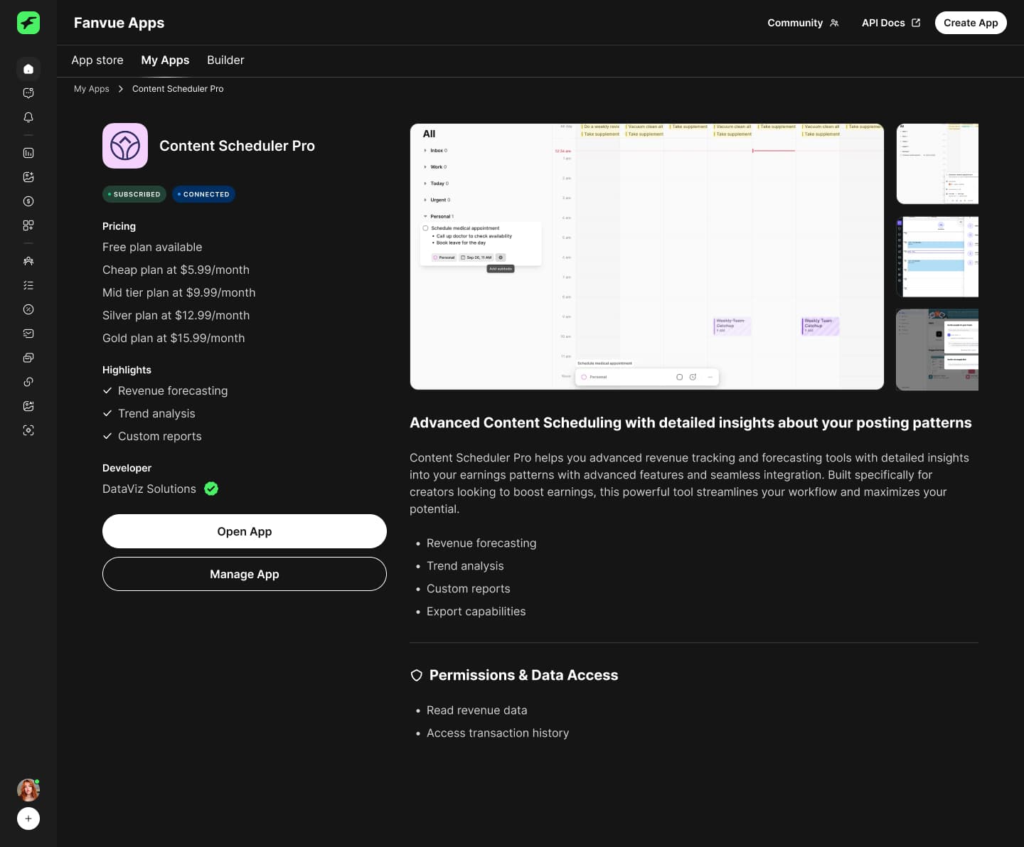 App details, creator view